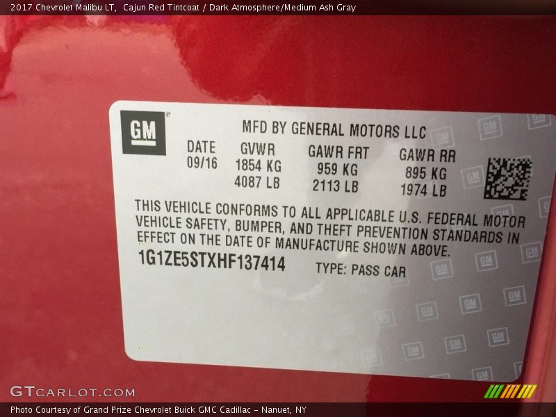 Cajun Red Tintcoat / Dark Atmosphere/Medium Ash Gray 2017 Chevrolet Malibu LT