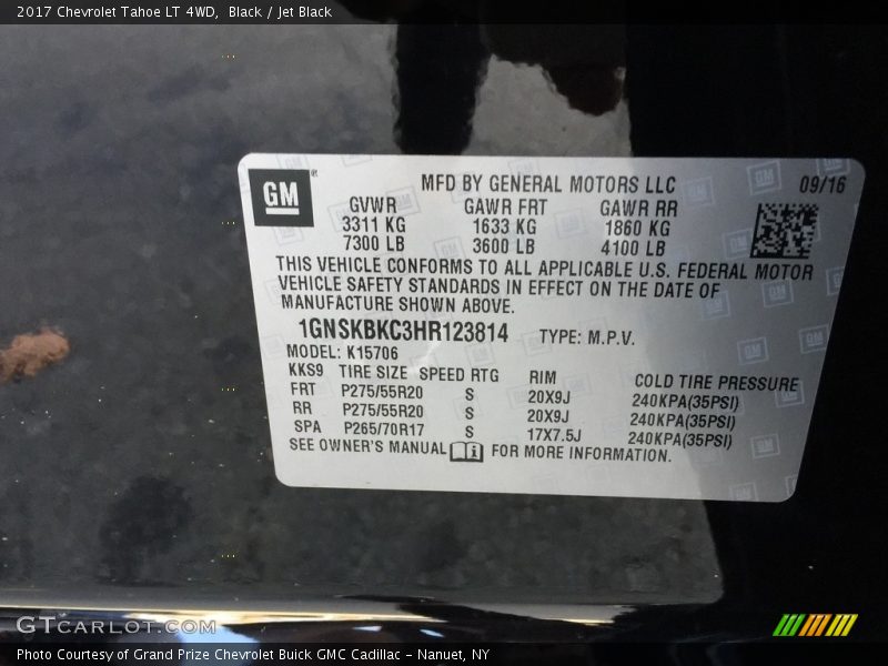 Black / Jet Black 2017 Chevrolet Tahoe LT 4WD
