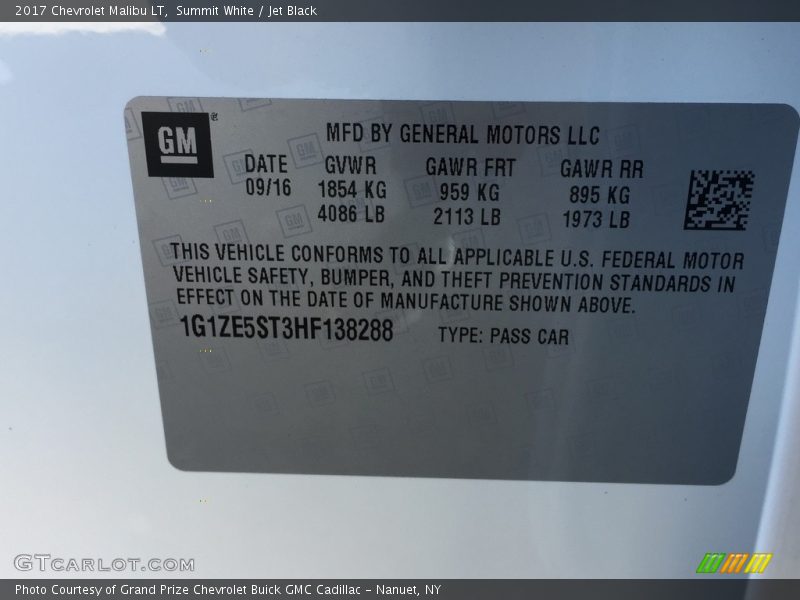 Summit White / Jet Black 2017 Chevrolet Malibu LT