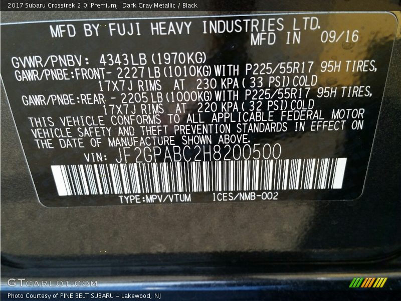 Dark Gray Metallic / Black 2017 Subaru Crosstrek 2.0i Premium