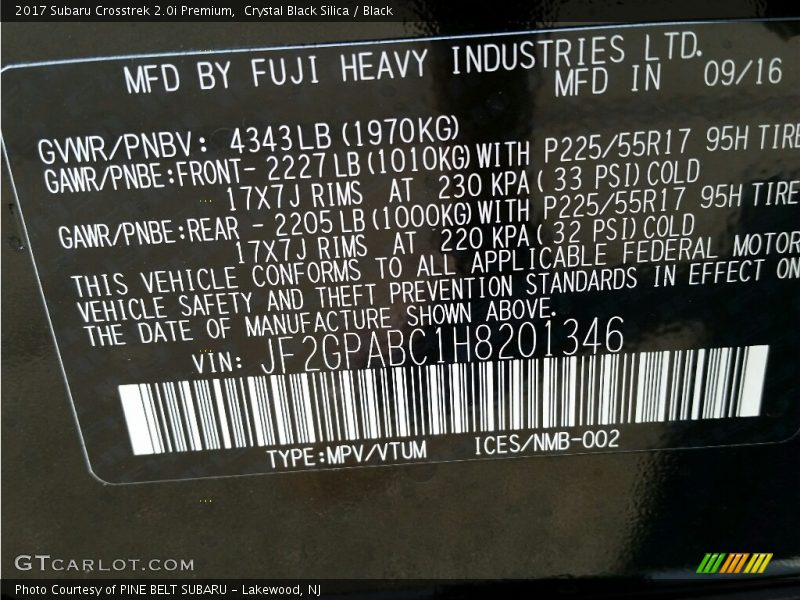 Crystal Black Silica / Black 2017 Subaru Crosstrek 2.0i Premium