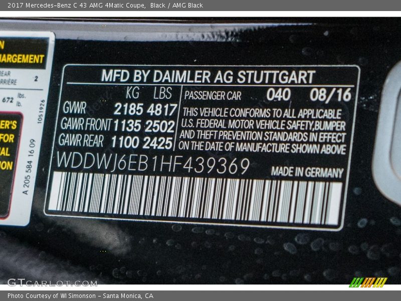 Black / AMG Black 2017 Mercedes-Benz C 43 AMG 4Matic Coupe