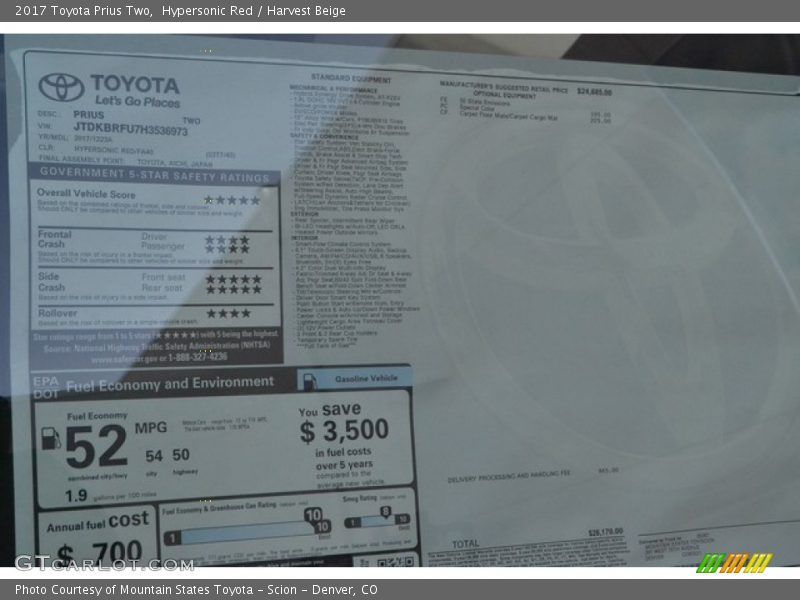 Hypersonic Red / Harvest Beige 2017 Toyota Prius Two