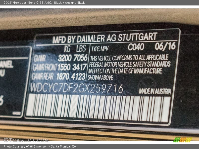 Black / designo Black 2016 Mercedes-Benz G 63 AMG
