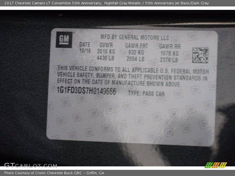 Nightfall Gray Metallic / 50th Anniversary Jet Black/Dark Gray 2017 Chevrolet Camaro LT Convertible 50th Anniversary