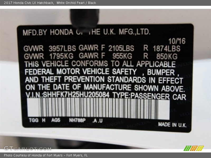 White Orchid Pearl / Black 2017 Honda Civic LX Hatchback