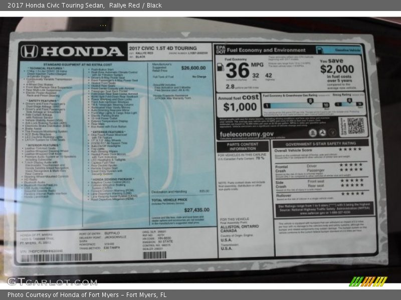  2017 Civic Touring Sedan Window Sticker