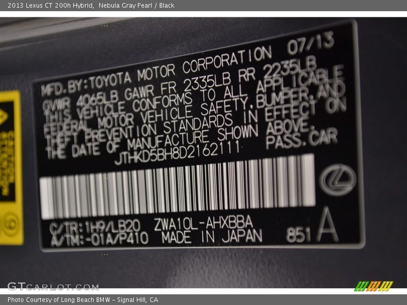 Nebula Gray Pearl / Black 2013 Lexus CT 200h Hybrid