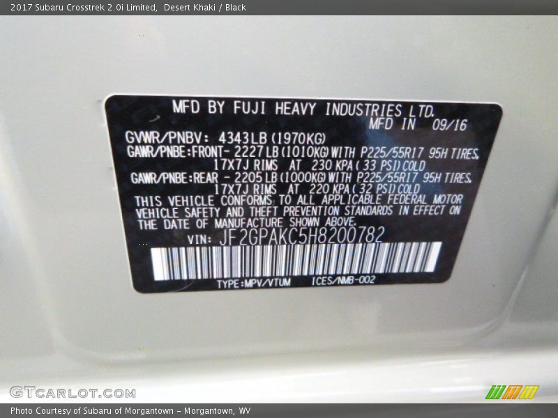 Desert Khaki / Black 2017 Subaru Crosstrek 2.0i Limited