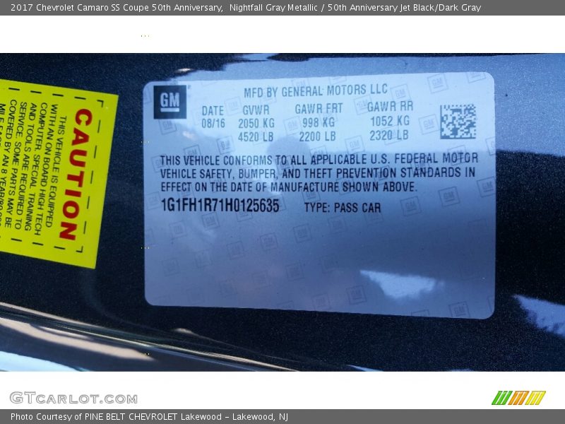 Nightfall Gray Metallic / 50th Anniversary Jet Black/Dark Gray 2017 Chevrolet Camaro SS Coupe 50th Anniversary