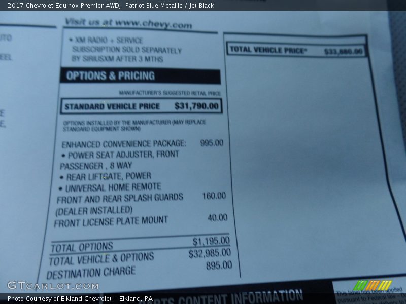 Patriot Blue Metallic / Jet Black 2017 Chevrolet Equinox Premier AWD