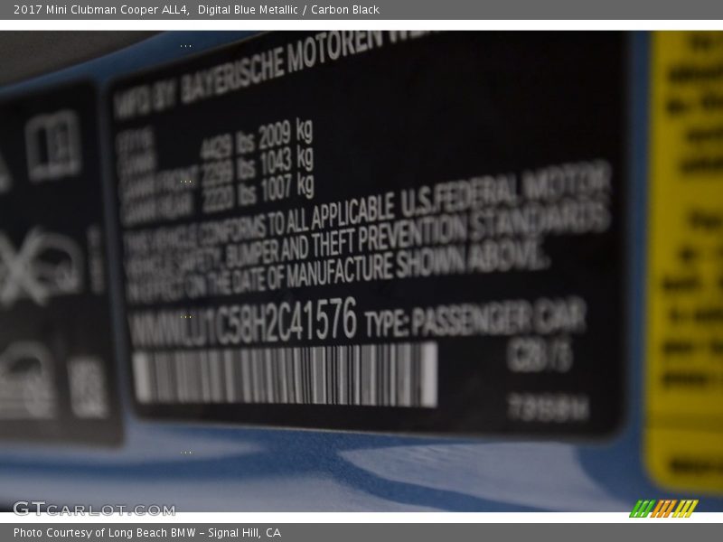 Digital Blue Metallic / Carbon Black 2017 Mini Clubman Cooper ALL4