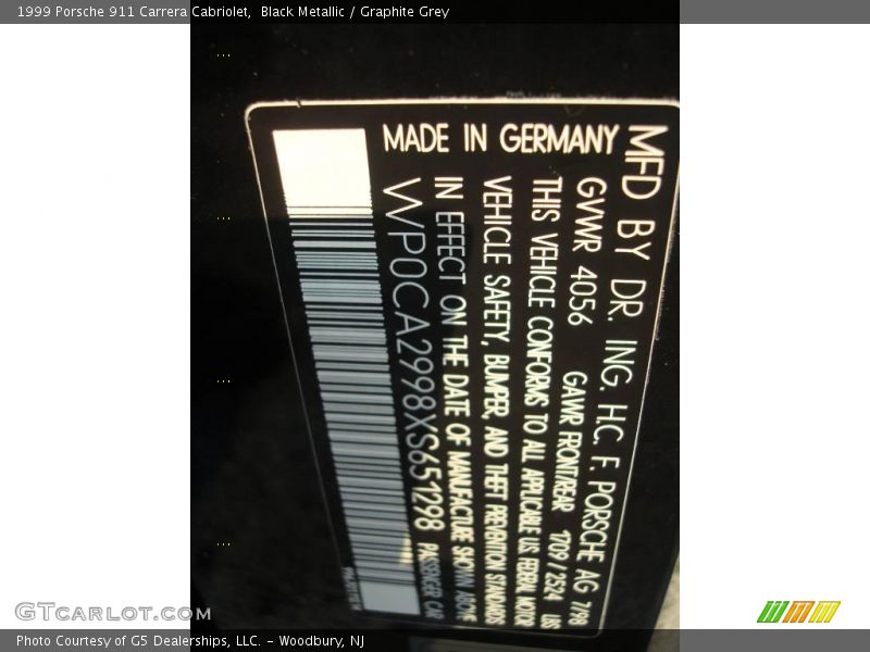 Black Metallic / Graphite Grey 1999 Porsche 911 Carrera Cabriolet