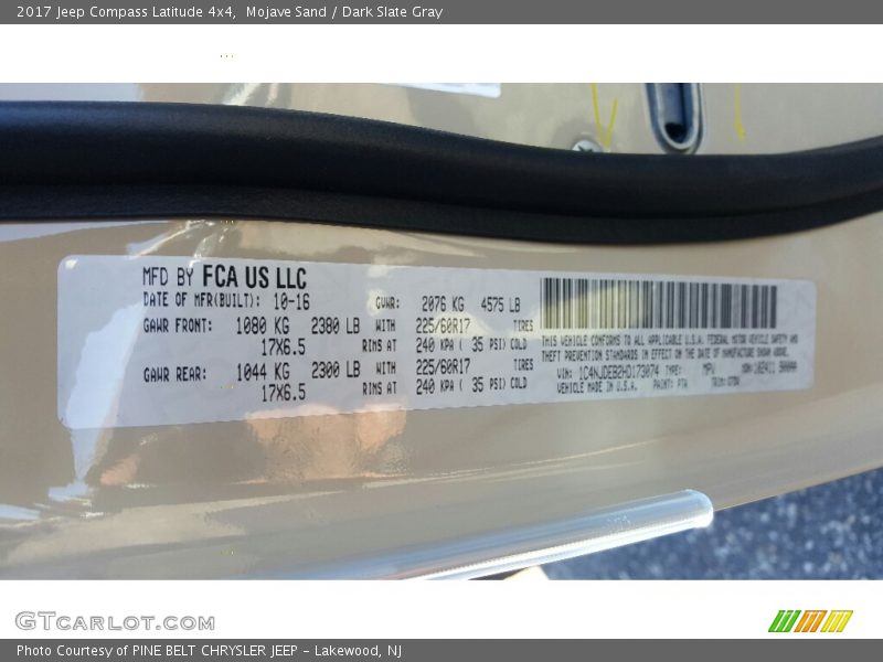 2017 Compass Latitude 4x4 Mojave Sand Color Code PTA