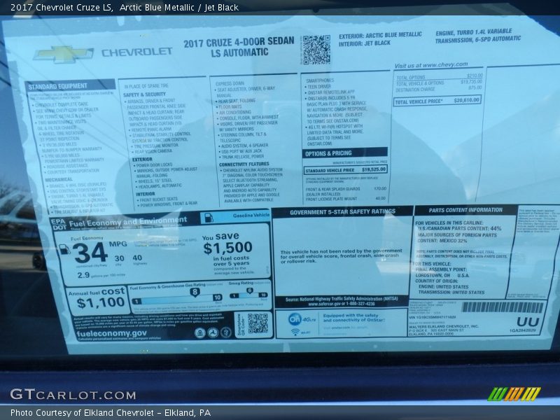 Arctic Blue Metallic / Jet Black 2017 Chevrolet Cruze LS