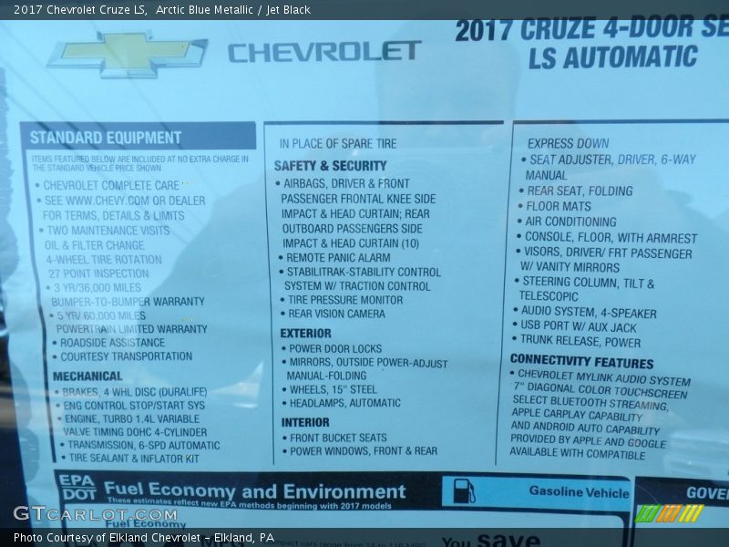 Arctic Blue Metallic / Jet Black 2017 Chevrolet Cruze LS