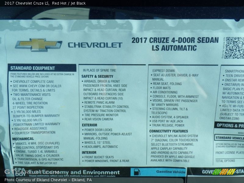 Red Hot / Jet Black 2017 Chevrolet Cruze LS