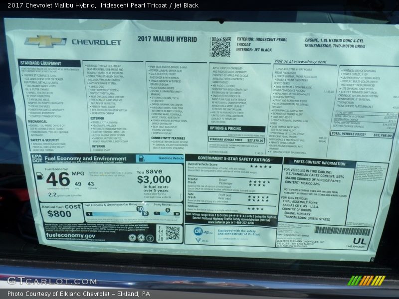 Iridescent Pearl Tricoat / Jet Black 2017 Chevrolet Malibu Hybrid