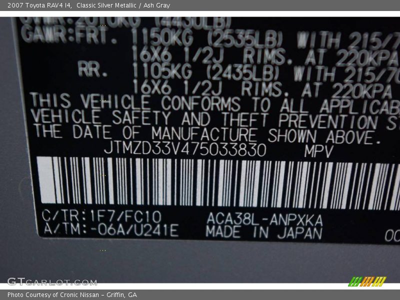 Classic Silver Metallic / Ash Gray 2007 Toyota RAV4 I4