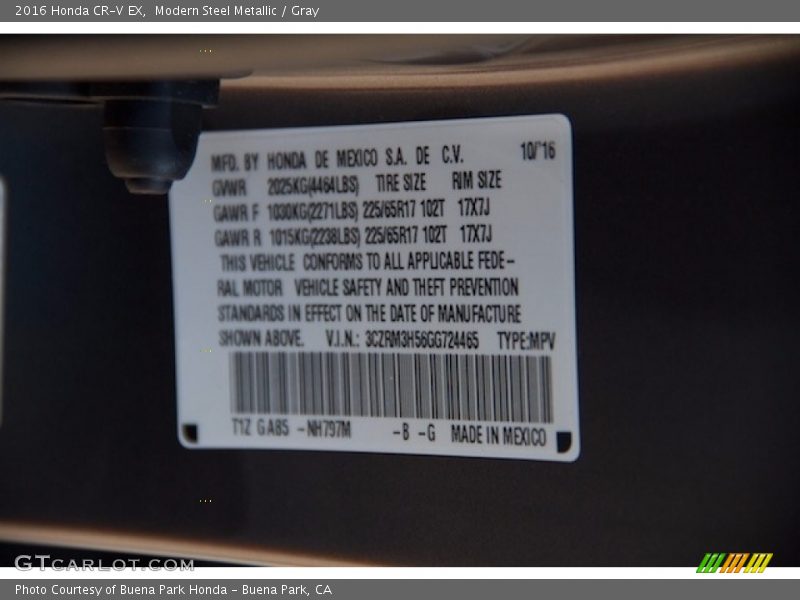 Modern Steel Metallic / Gray 2016 Honda CR-V EX
