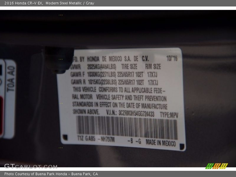 Modern Steel Metallic / Gray 2016 Honda CR-V EX