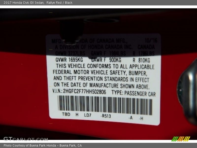 2017 Civic EX Sedan Rallye Red Color Code R513