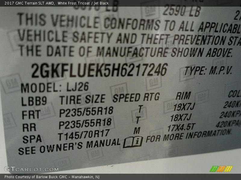 White Frost Tricoat / Jet Black 2017 GMC Terrain SLT AWD