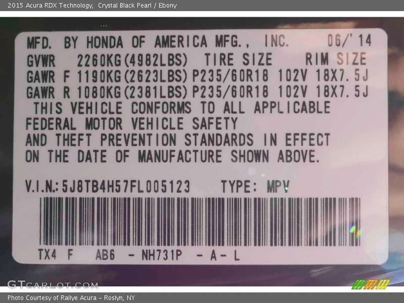 Crystal Black Pearl / Ebony 2015 Acura RDX Technology