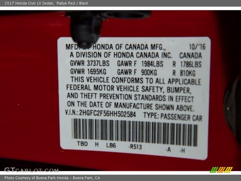 Rallye Red / Black 2017 Honda Civic LX Sedan