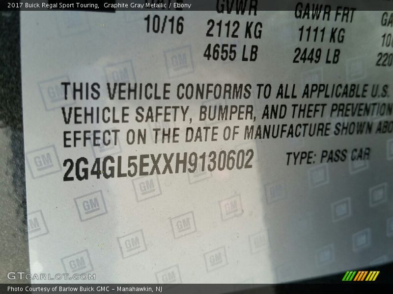 Graphite Gray Metallic / Ebony 2017 Buick Regal Sport Touring