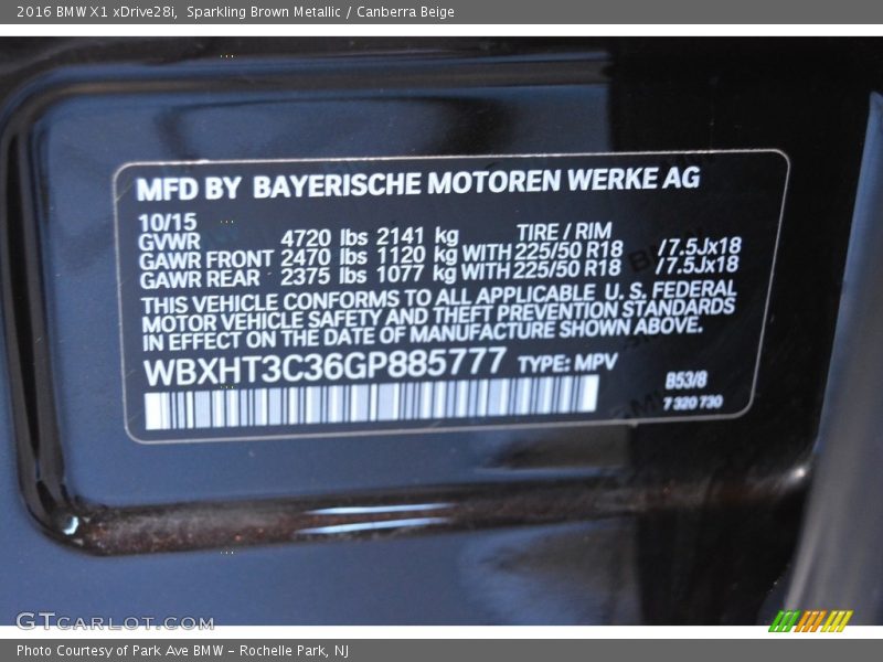 Sparkling Brown Metallic / Canberra Beige 2016 BMW X1 xDrive28i