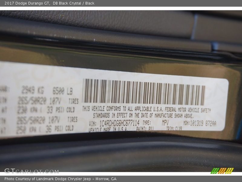 DB Black Crystal / Black 2017 Dodge Durango GT