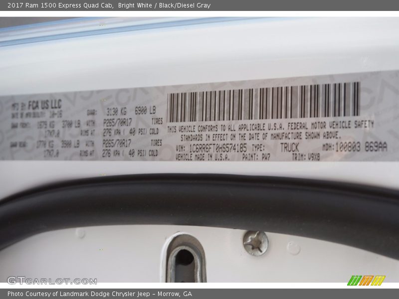 2017 1500 Express Quad Cab Bright White Color Code PW7