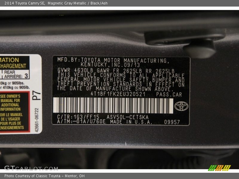 Magnetic Gray Metallic / Black/Ash 2014 Toyota Camry SE