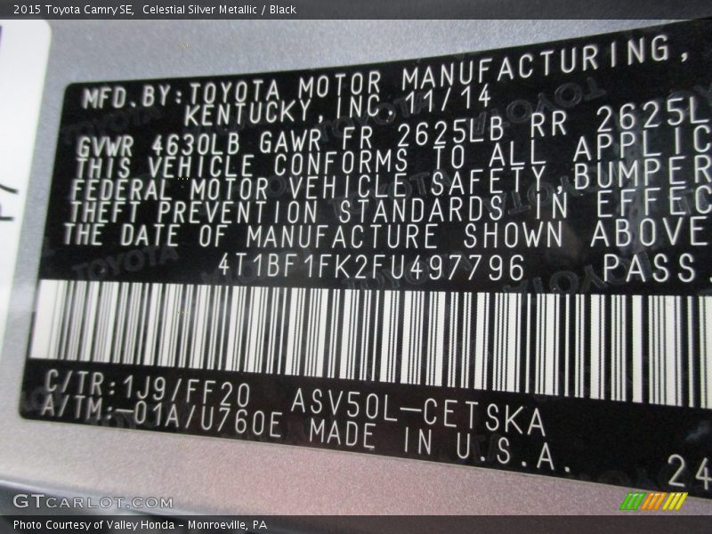 Celestial Silver Metallic / Black 2015 Toyota Camry SE