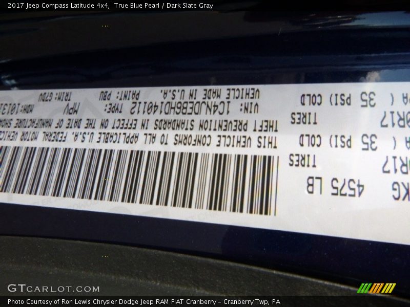 True Blue Pearl / Dark Slate Gray 2017 Jeep Compass Latitude 4x4