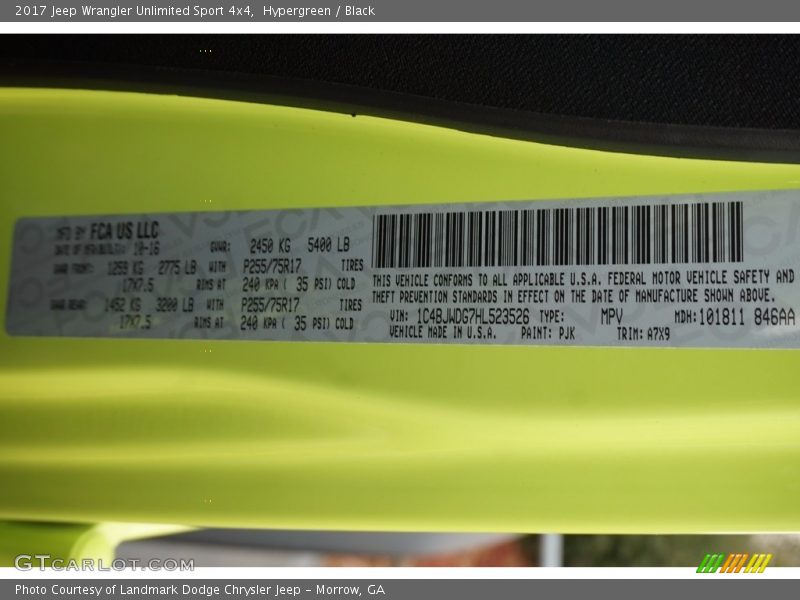 Hypergreen / Black 2017 Jeep Wrangler Unlimited Sport 4x4