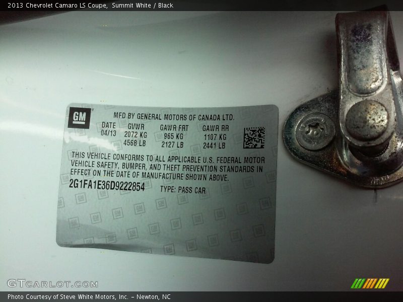 Summit White / Black 2013 Chevrolet Camaro LS Coupe
