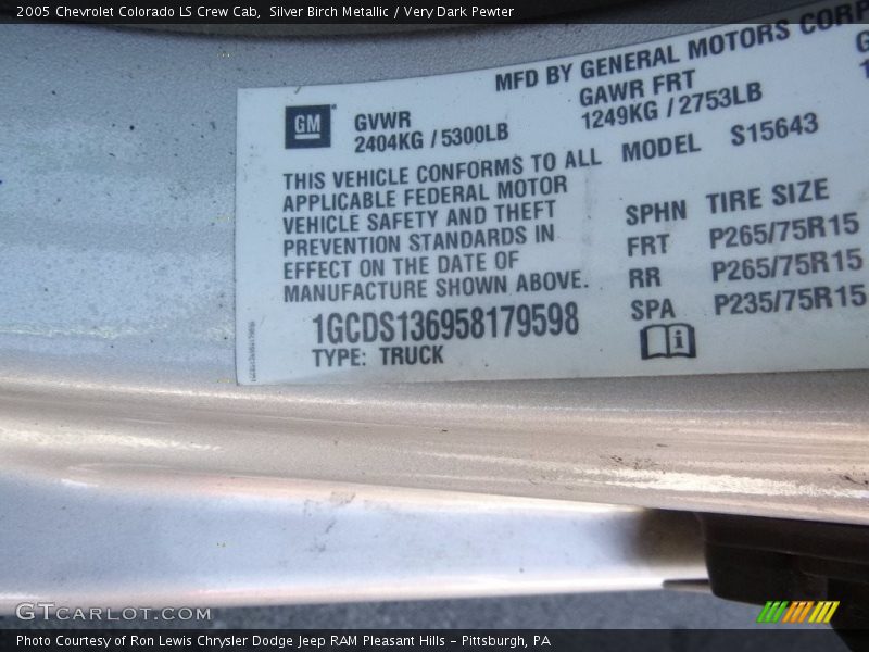 Silver Birch Metallic / Very Dark Pewter 2005 Chevrolet Colorado LS Crew Cab