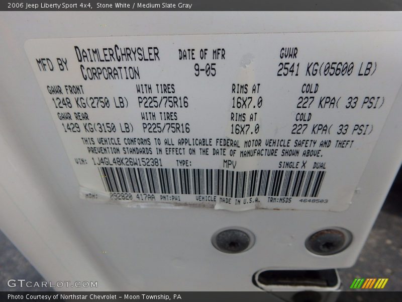 Stone White / Medium Slate Gray 2006 Jeep Liberty Sport 4x4