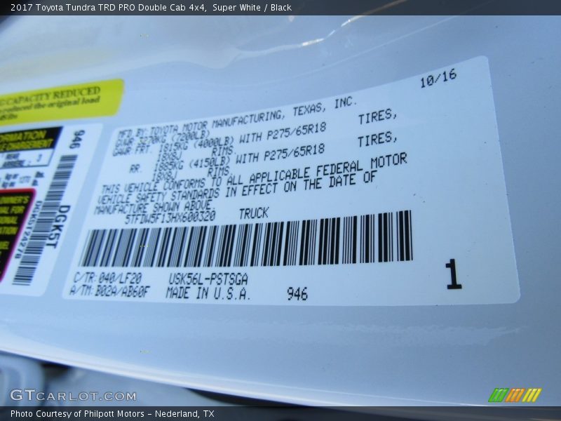 Super White / Black 2017 Toyota Tundra TRD PRO Double Cab 4x4