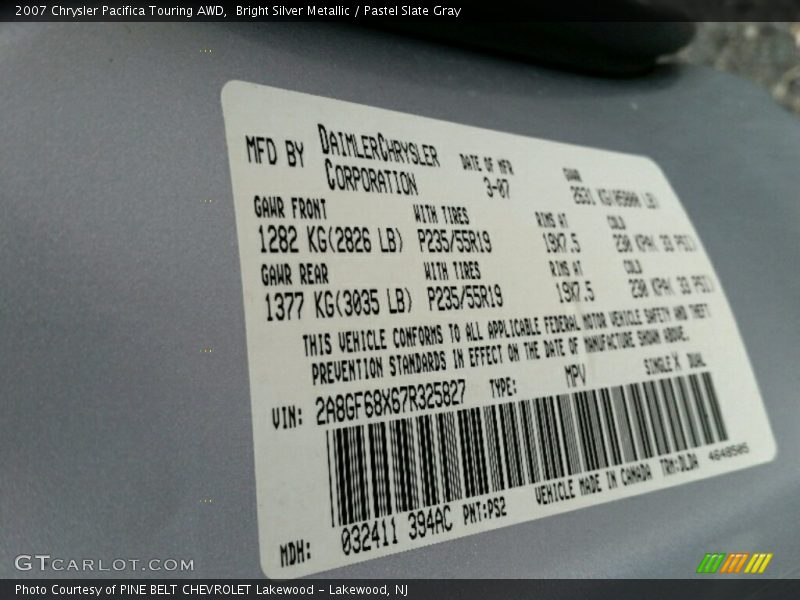 Bright Silver Metallic / Pastel Slate Gray 2007 Chrysler Pacifica Touring AWD