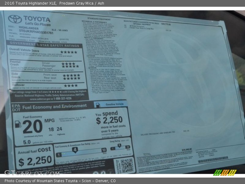 Predawn Gray Mica / Ash 2016 Toyota Highlander XLE