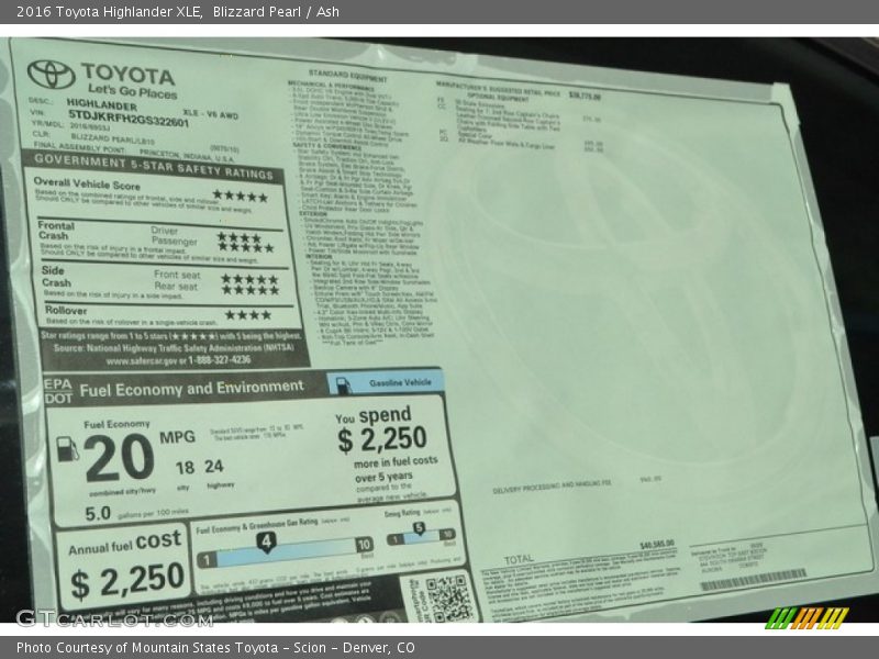 Blizzard Pearl / Ash 2016 Toyota Highlander XLE