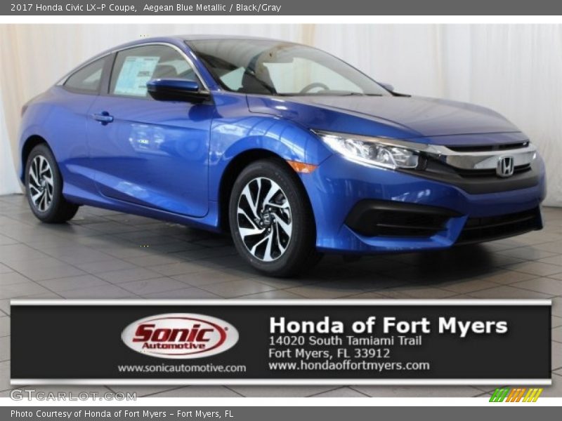 Aegean Blue Metallic / Black/Gray 2017 Honda Civic LX-P Coupe