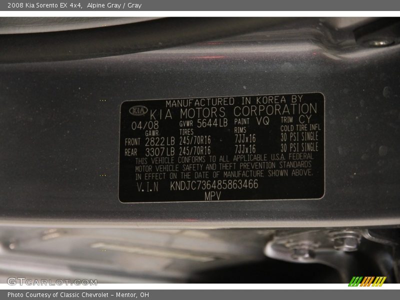 Alpine Gray / Gray 2008 Kia Sorento EX 4x4