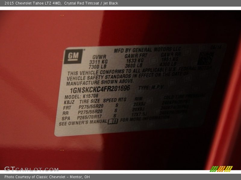 Crystal Red Tintcoat / Jet Black 2015 Chevrolet Tahoe LTZ 4WD