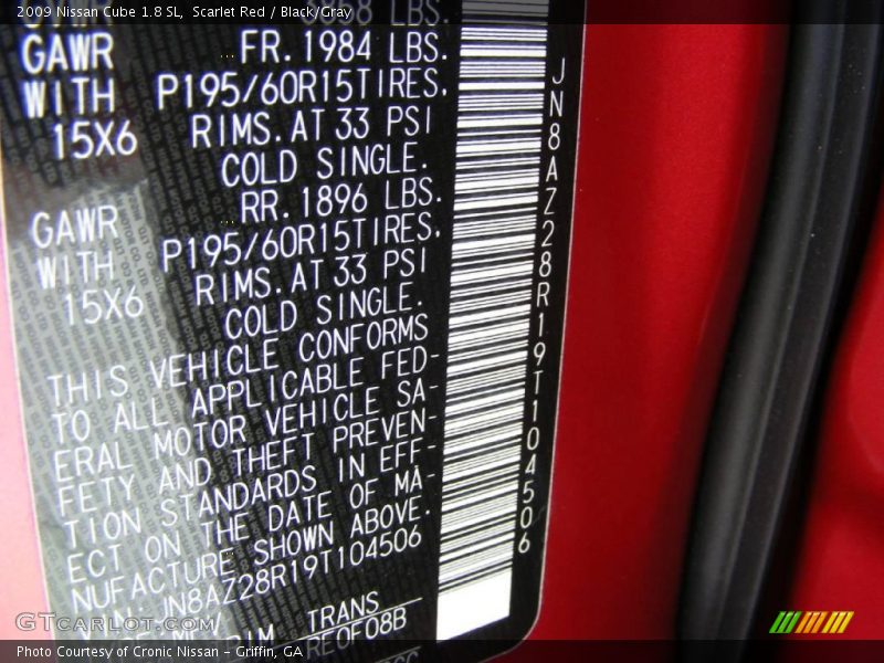 Scarlet Red / Black/Gray 2009 Nissan Cube 1.8 SL