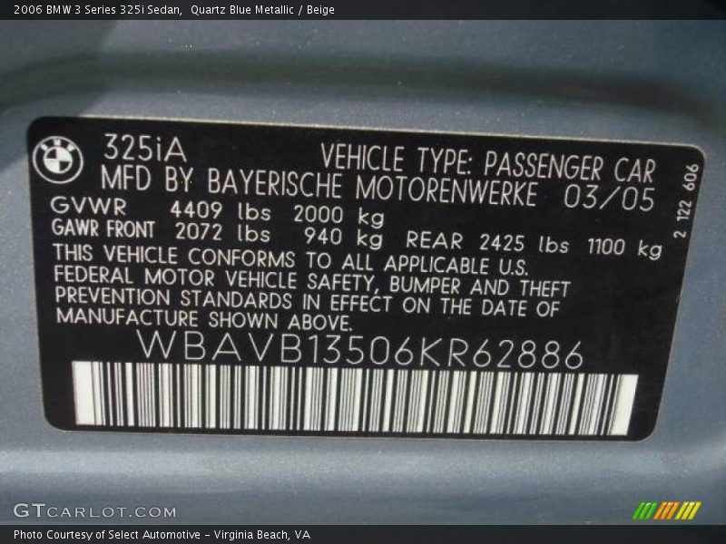 Quartz Blue Metallic / Beige 2006 BMW 3 Series 325i Sedan