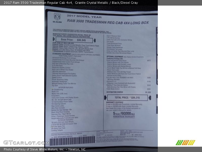Granite Crystal Metallic / Black/Diesel Gray 2017 Ram 3500 Tradesman Regular Cab 4x4